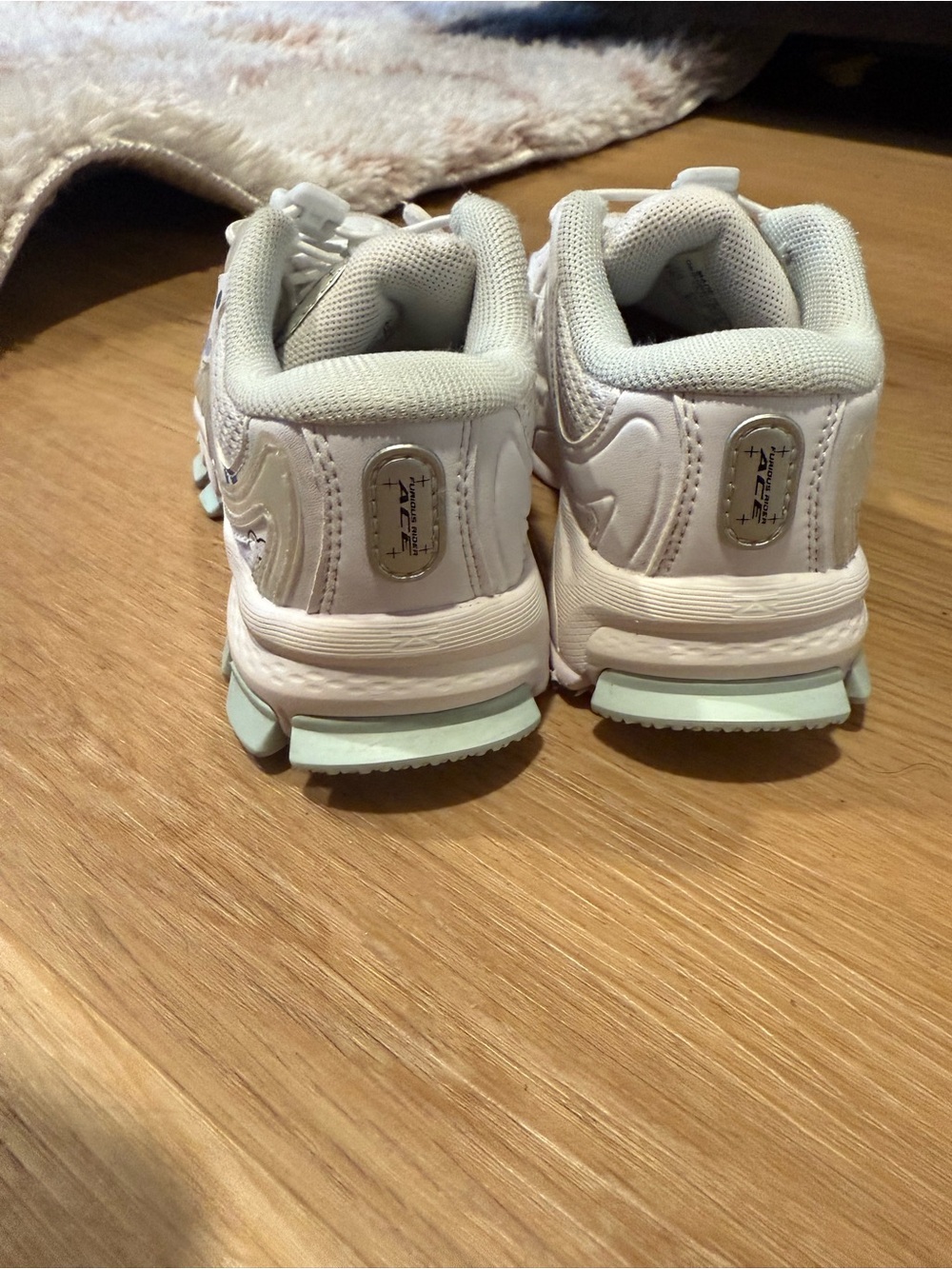 Kids White Athletic Sneakers with Mint Accents